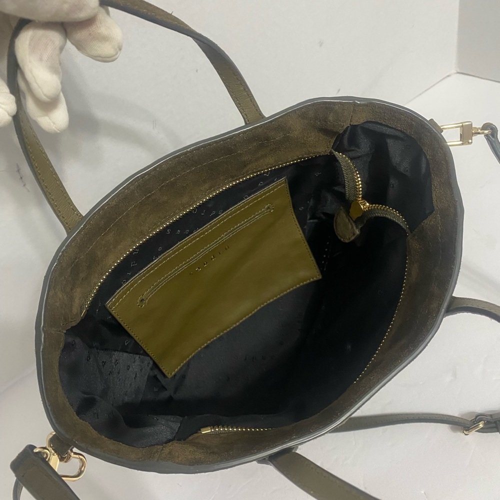 Sandro Green Tote crossbody/satchel with Structured Design and Silver Hardware - Picture 7 of 9